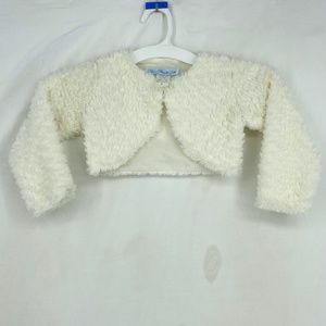 Sweet Pea & Lilli Girls Size Small Cropped Jacket Shrug White Faux Fur Vintage?
